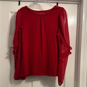 LOFT Scarlet Blouse with Textured Sheer Sleeves
